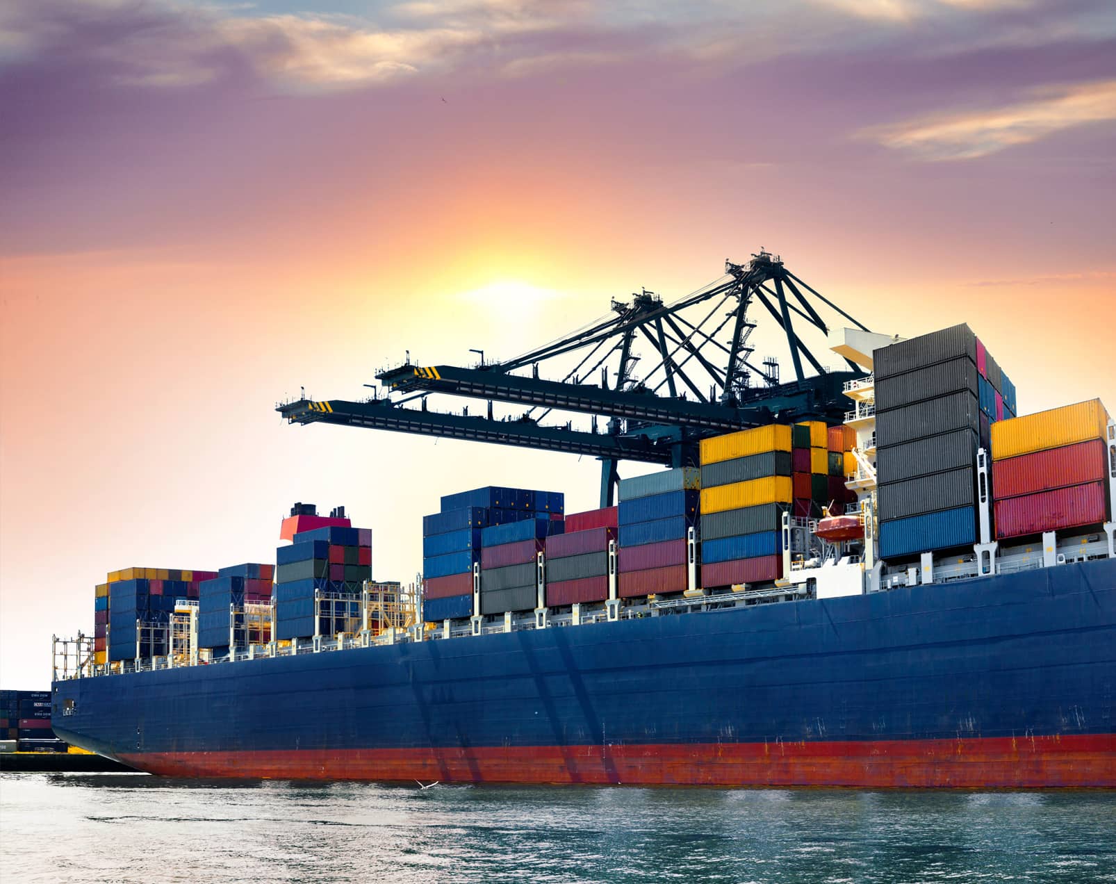 A colorful container ship