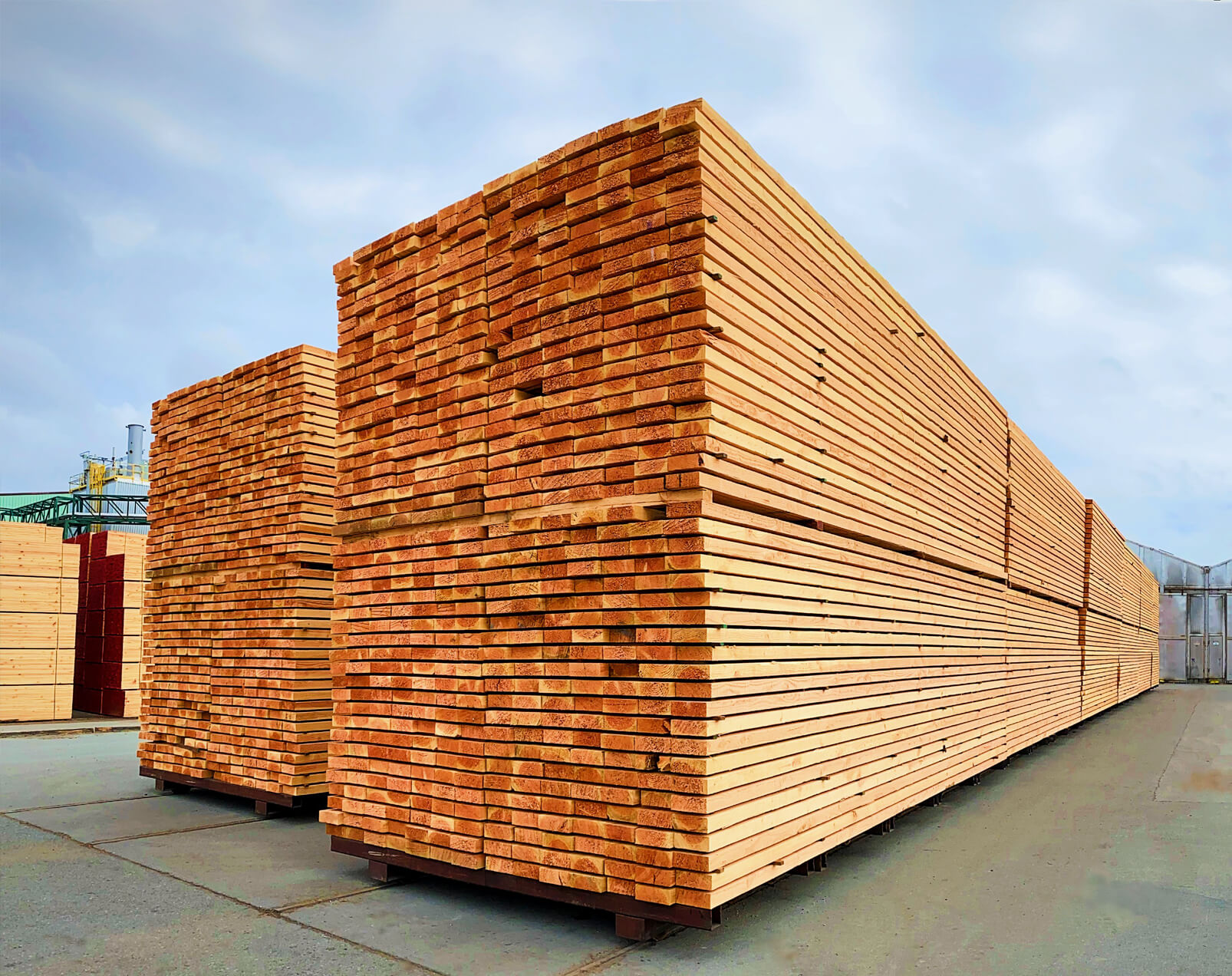 stacks of kiln dried douglas fir at South Coast Lumber yard