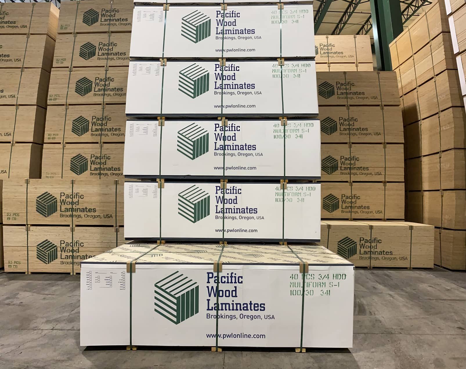 Stacks of Pacific Wood Laminates lumber ready to ship out